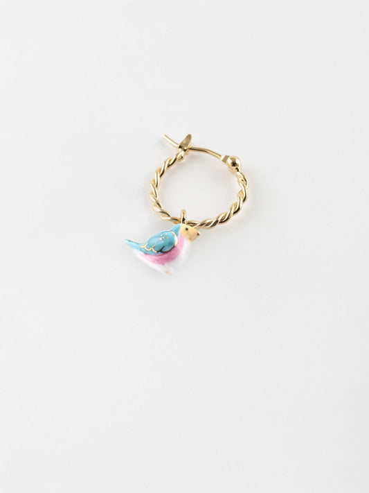 Mini orecchini a cerchio con uccellino blu - Venduti singolarmente