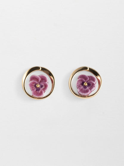 Orecchini rotondi a forma di viola del pensiero