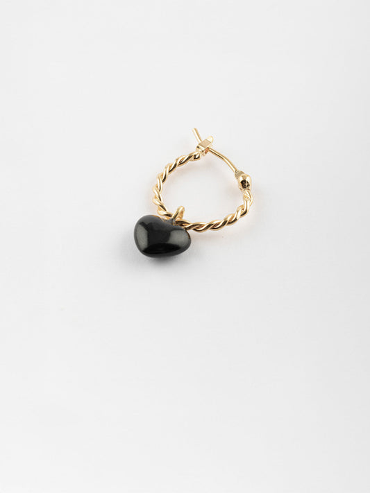 Mini orecchini a cerchio con cuore nero - Venduti singolarmente - Primo amore