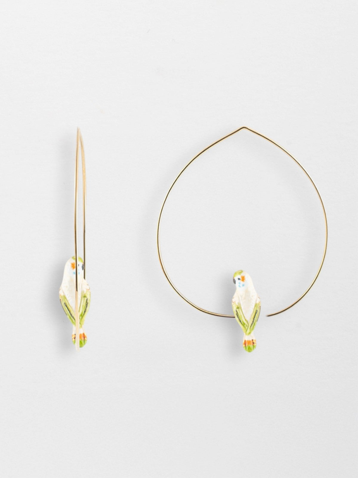 Large white parakeet hoop earrings