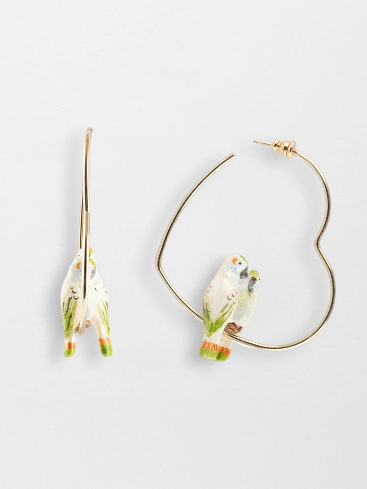 Créoles cœur couple de perruches