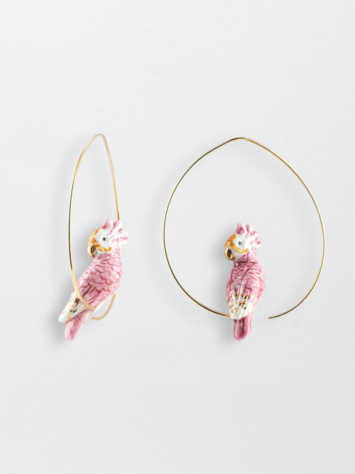 Large pink cockatoo hoop earrings