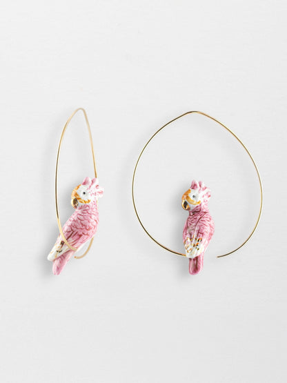 Large pink cockatoo hoop earrings