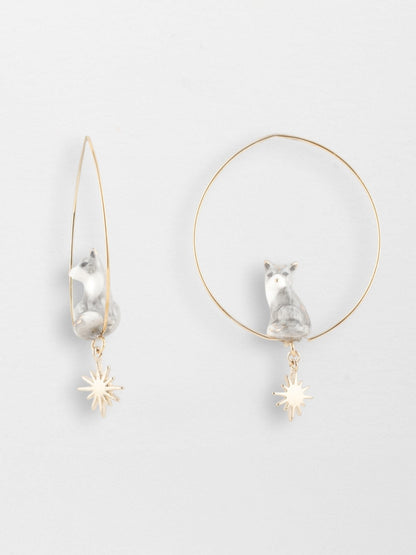 Grandi orecchini a cerchio con volpe artica - Artico