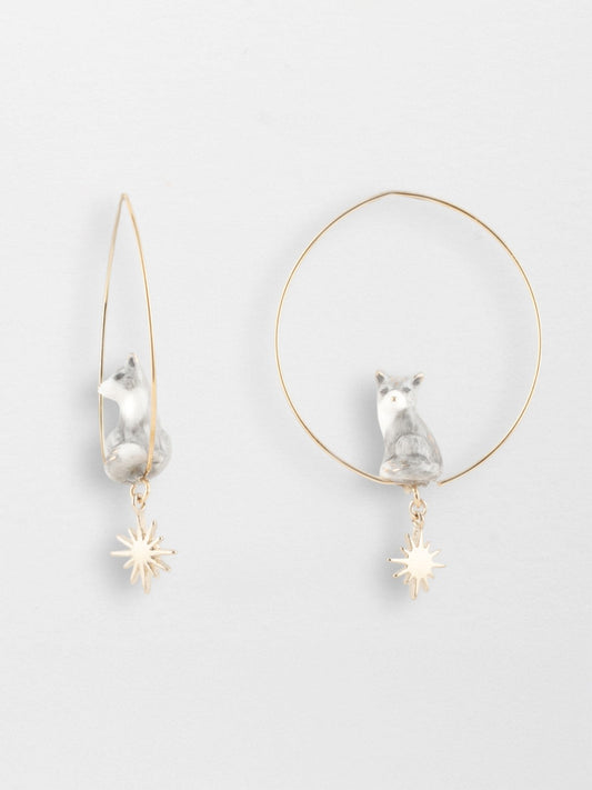 Grandi orecchini a cerchio con volpe artica - Artico
