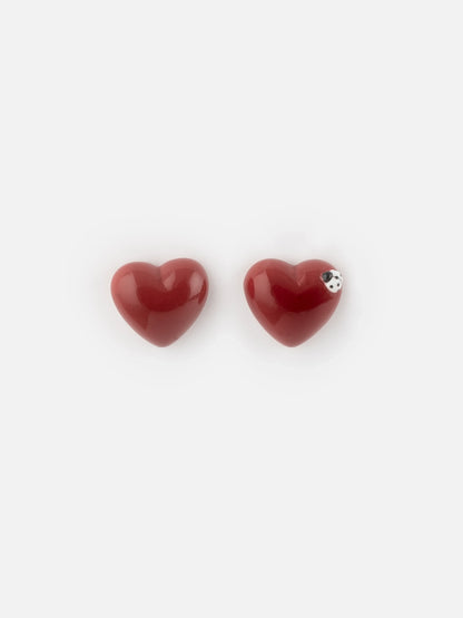 Orecchini a forma di cuore e coccinella - Cherie Cherry