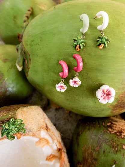 Boucles d'oreilles roses hibiscus