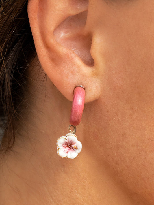 Boucles d'oreilles roses hibiscus