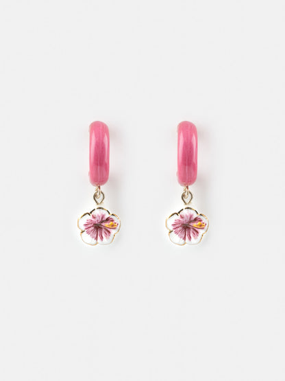 Boucles d'oreilles roses hibiscus