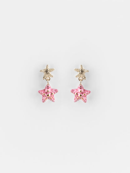 Orecchini pendenti a forma di stella marina rosa