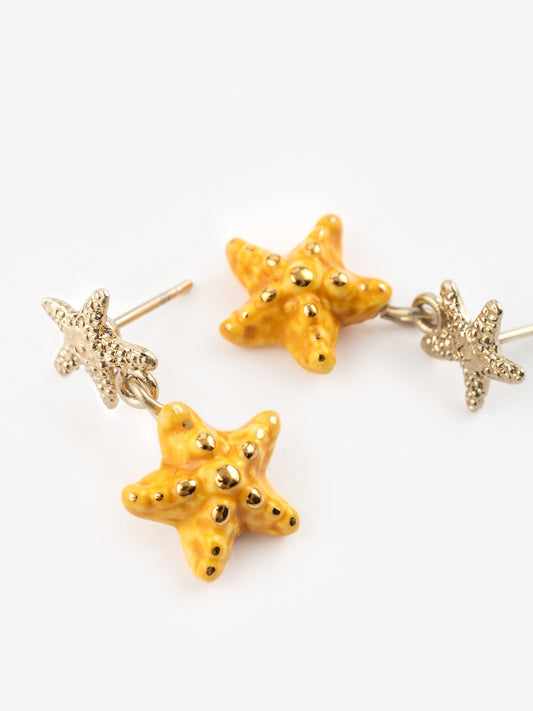 Orecchini pendenti a forma di stella marina gialla