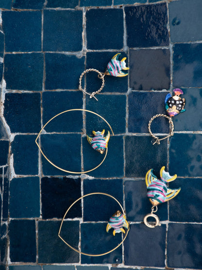 Mini rainbow fish hoop earring - Sold individually
