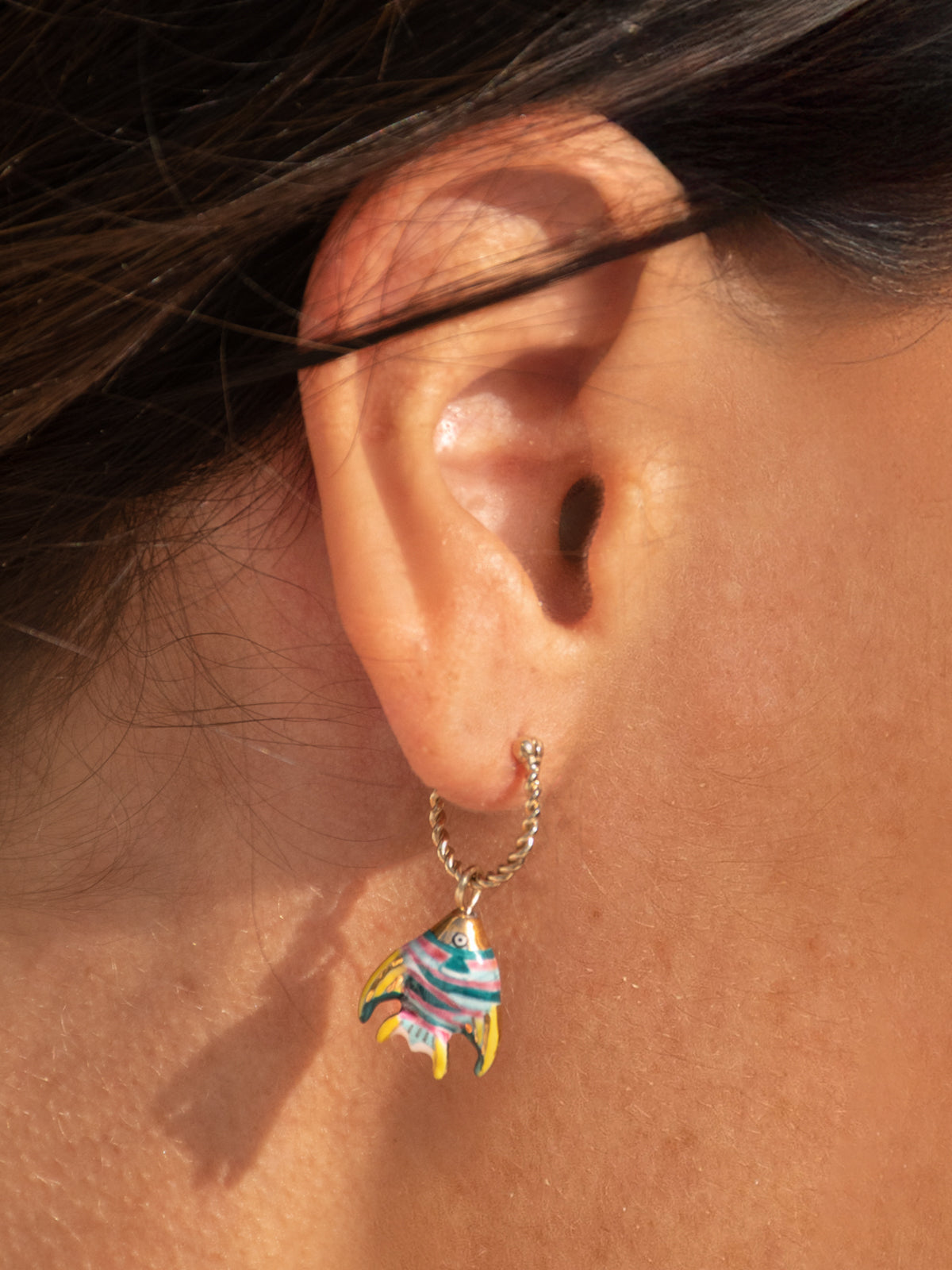 Mini rainbow fish hoop earring - Sold individually