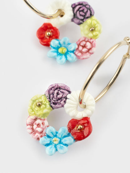 Small hoop earrings with flower crown