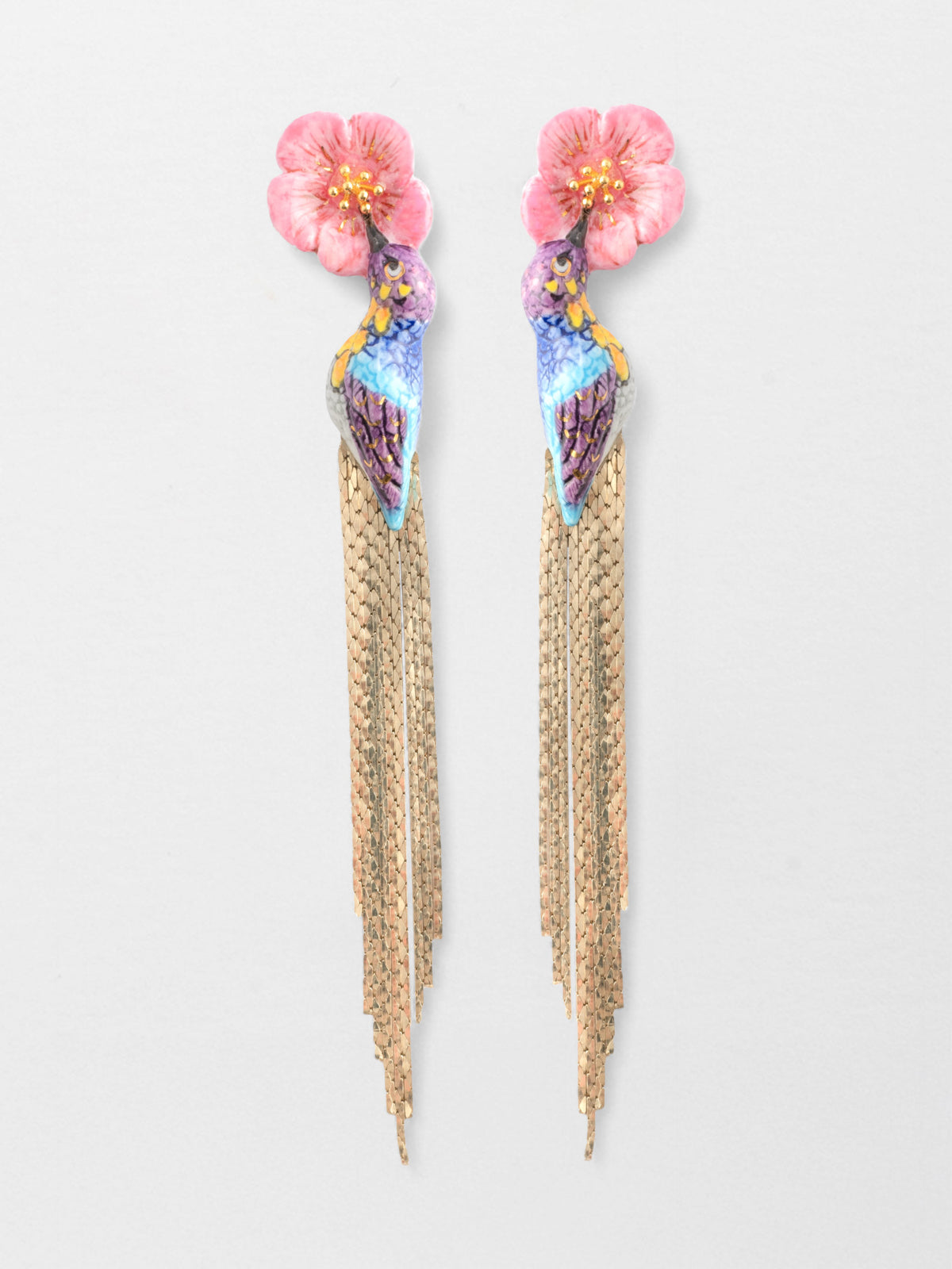 Boucles d'oreilles colibri d'Anna à franges