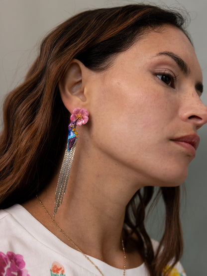 Boucles d'oreilles colibri d'Anna à franges