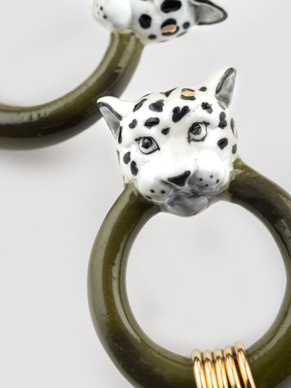 White and gold leopard print earrings