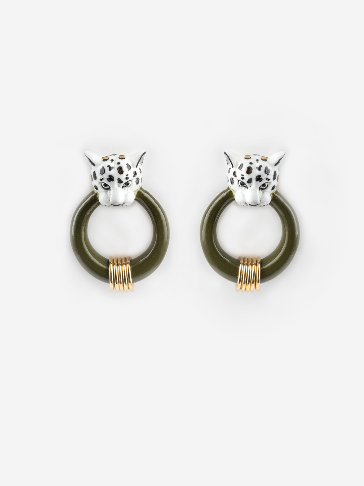 White and gold leopard print earrings