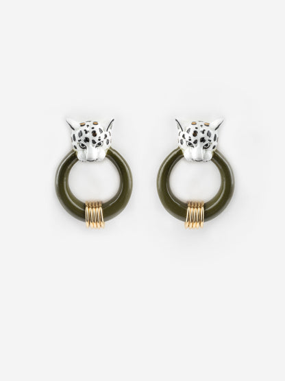 White and gold leopard print earrings
