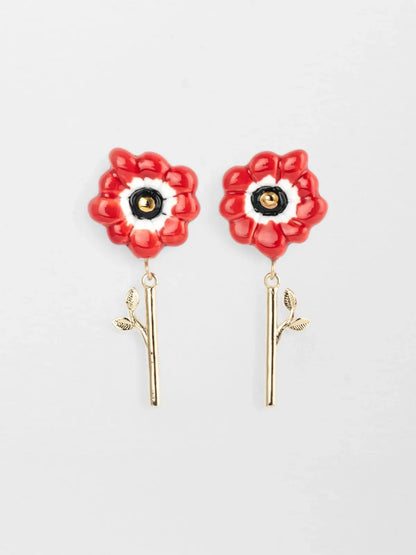 Orecchini pendenti con anemone rosso