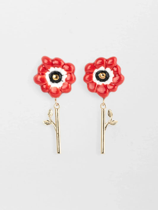 Boucles d'oreilles pendantes anémone rouge
