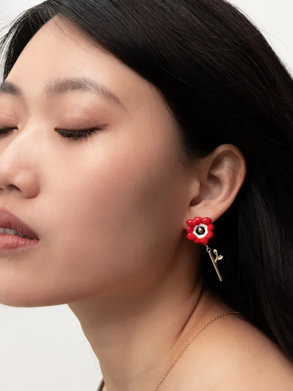 Orecchini pendenti con anemone rosso
