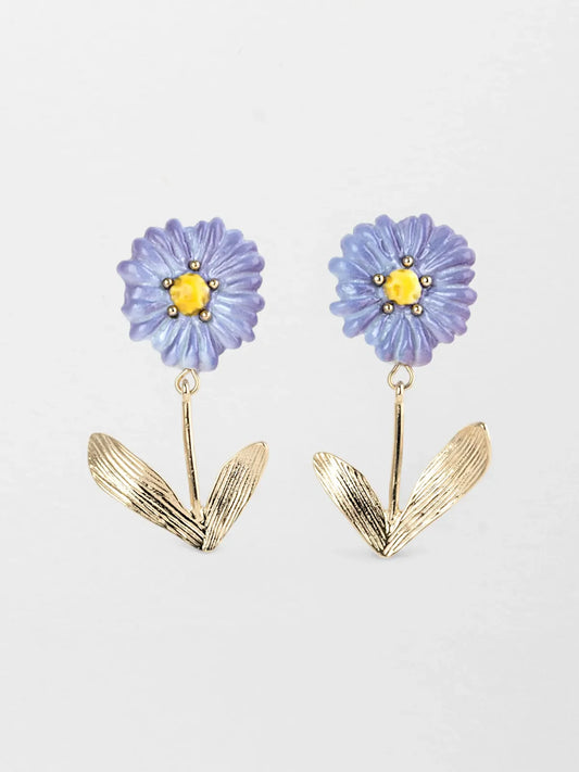 Boucles d'oreilles pendantes anémone bleue