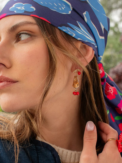 Boucles d'oreilles pendantes lapin et baies