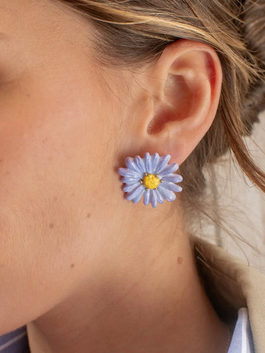 Boucles d'oreilles puces -  anémone bleue