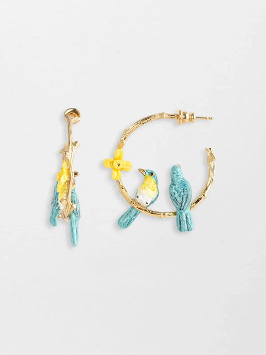 Boucles d'oreilles branches Oiseaux Amoureux et Jonquilles