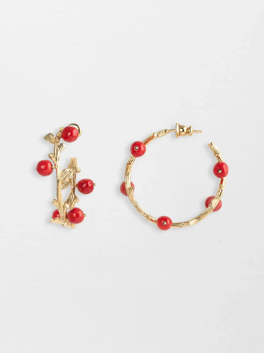 Boucles d'oreilles branches baies rouges