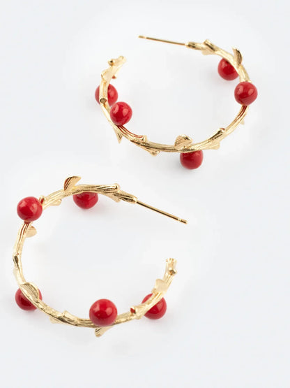 Boucles d'oreilles branches baies rouges