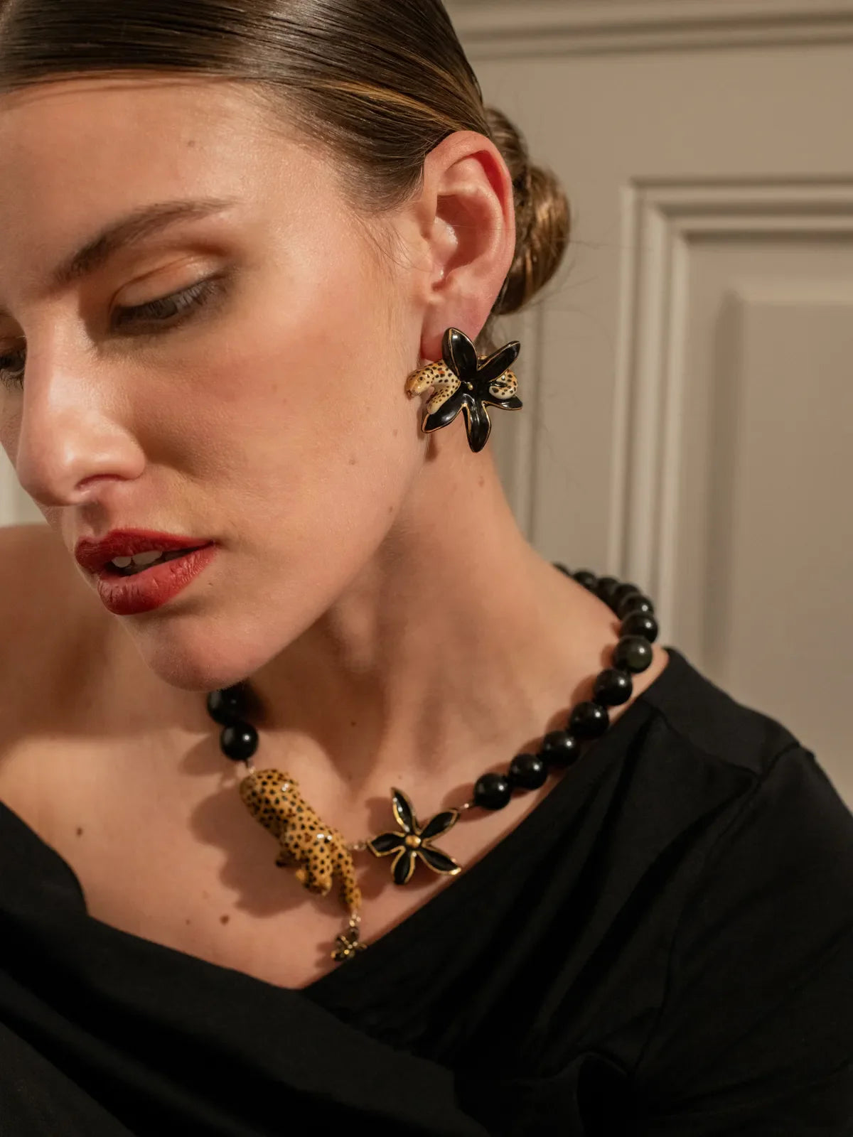 Leopard and Erine flower ear studs