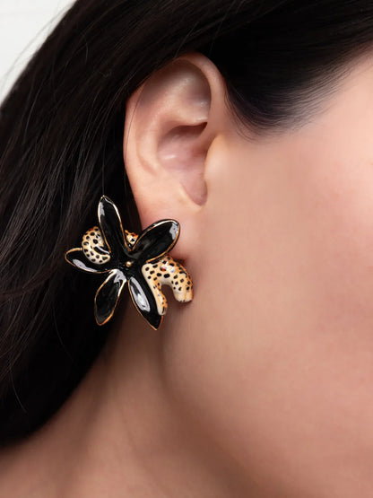 Leopard and Erine flower ear studs