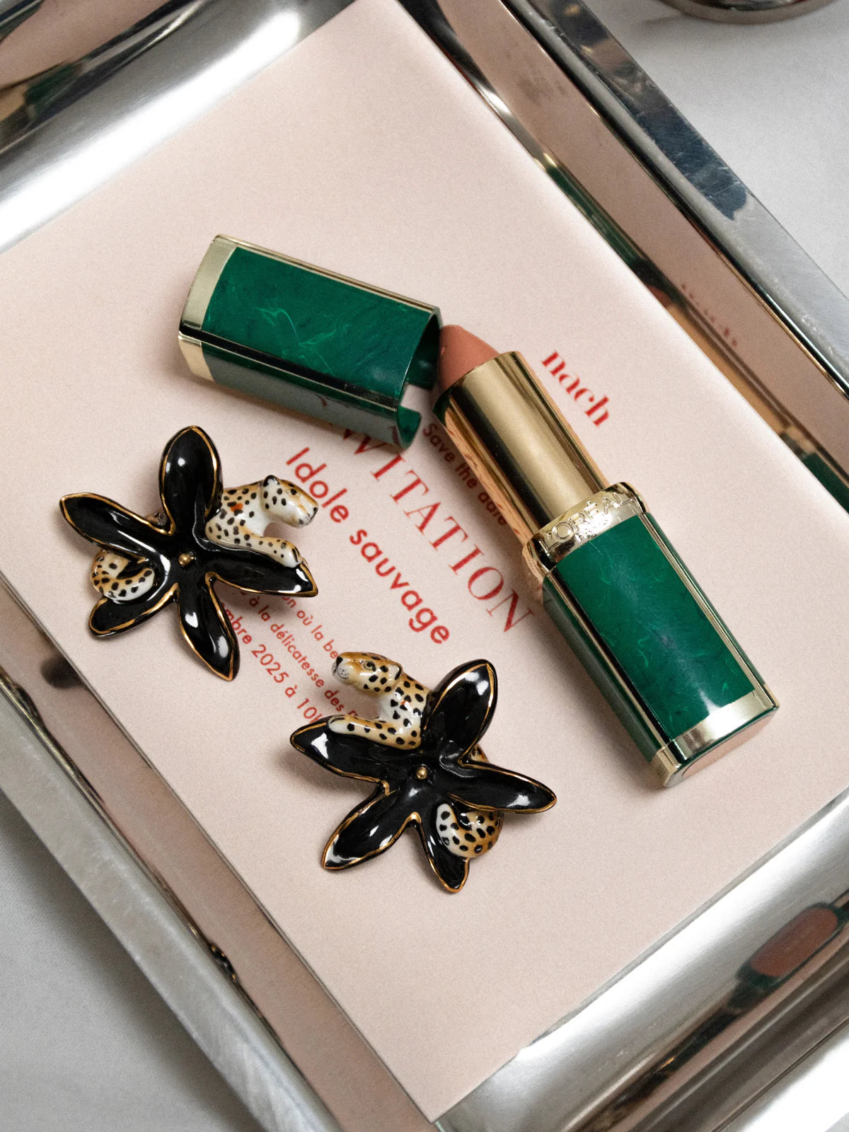 Leopard and Erine flower ear studs