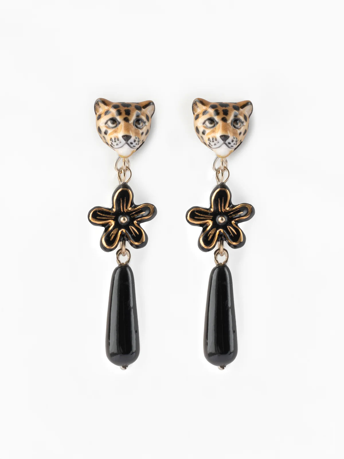 Erine's leopard and flower drop earrings