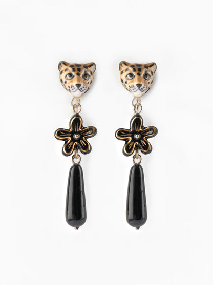 Erine's leopard and flower drop earrings