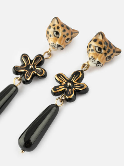 Erine's leopard and flower drop earrings