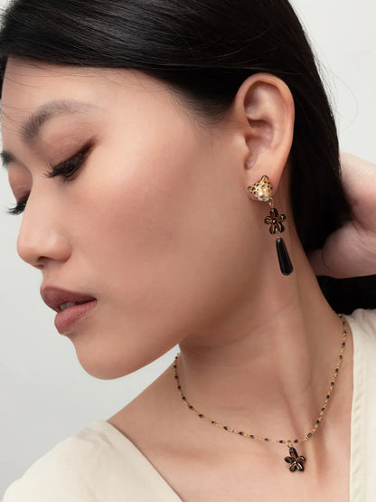 Erine's leopard and flower drop earrings