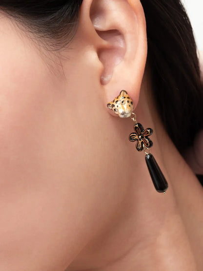 Erine's leopard and flower drop earrings