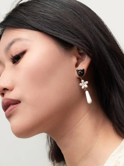 Panther and Erine flower drop earrings