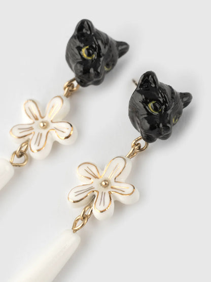 Panther and Erine flower drop earrings