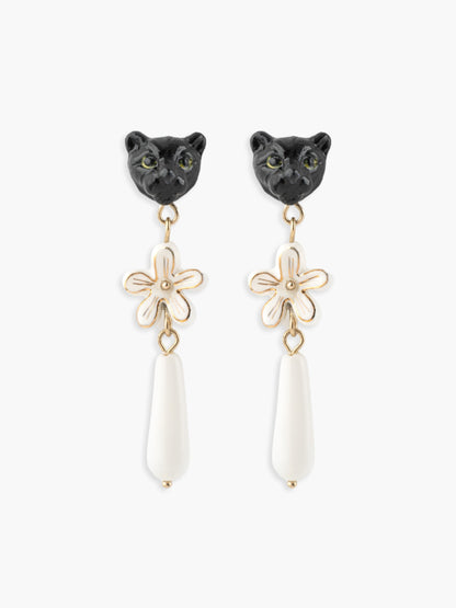 Panther and Erine flower drop earrings