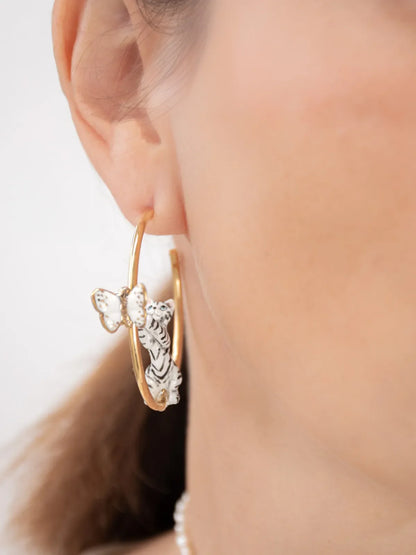 Créoles rondes chat tigré tabby et papillon