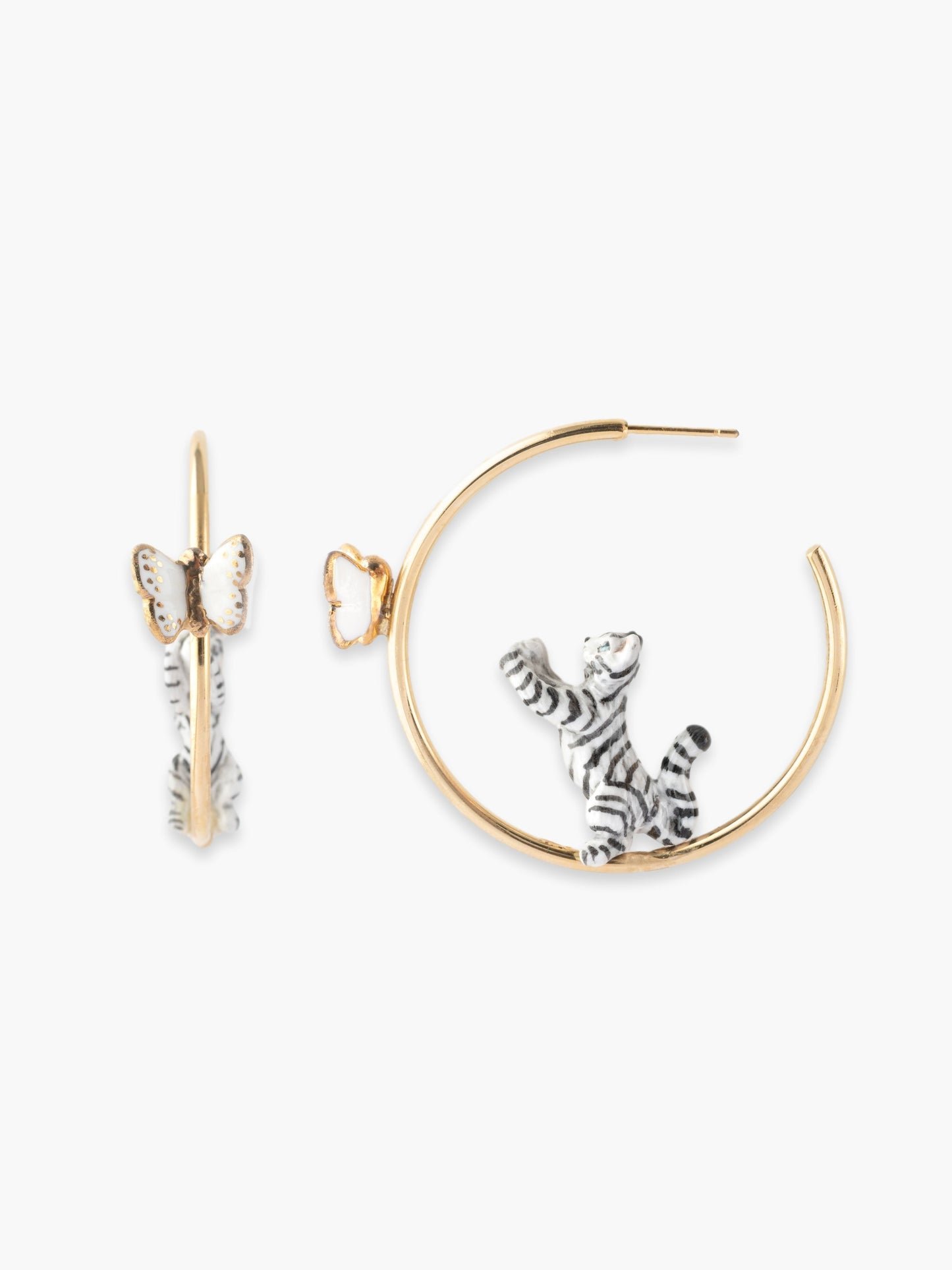 Créoles rondes chat tigré tabby et papillon