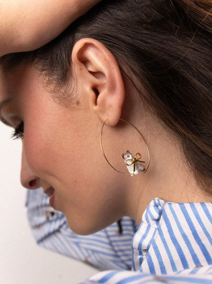 Grandi orecchini a cerchio con fiocco a forma di gatto Ragdoll