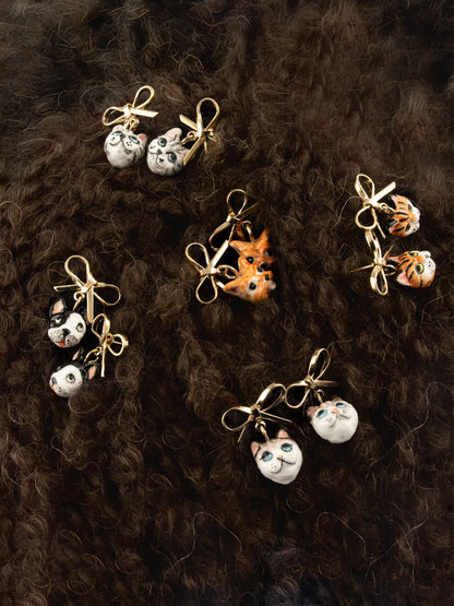 Boucles d'oreilles puces - chien Yorkshire et nœud