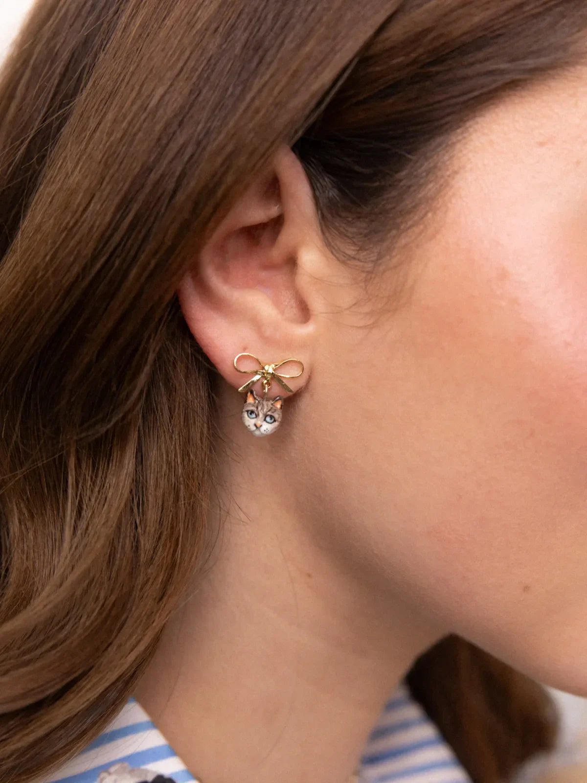 Boucles d'oreilles puces - chat Ragdoll et nœud