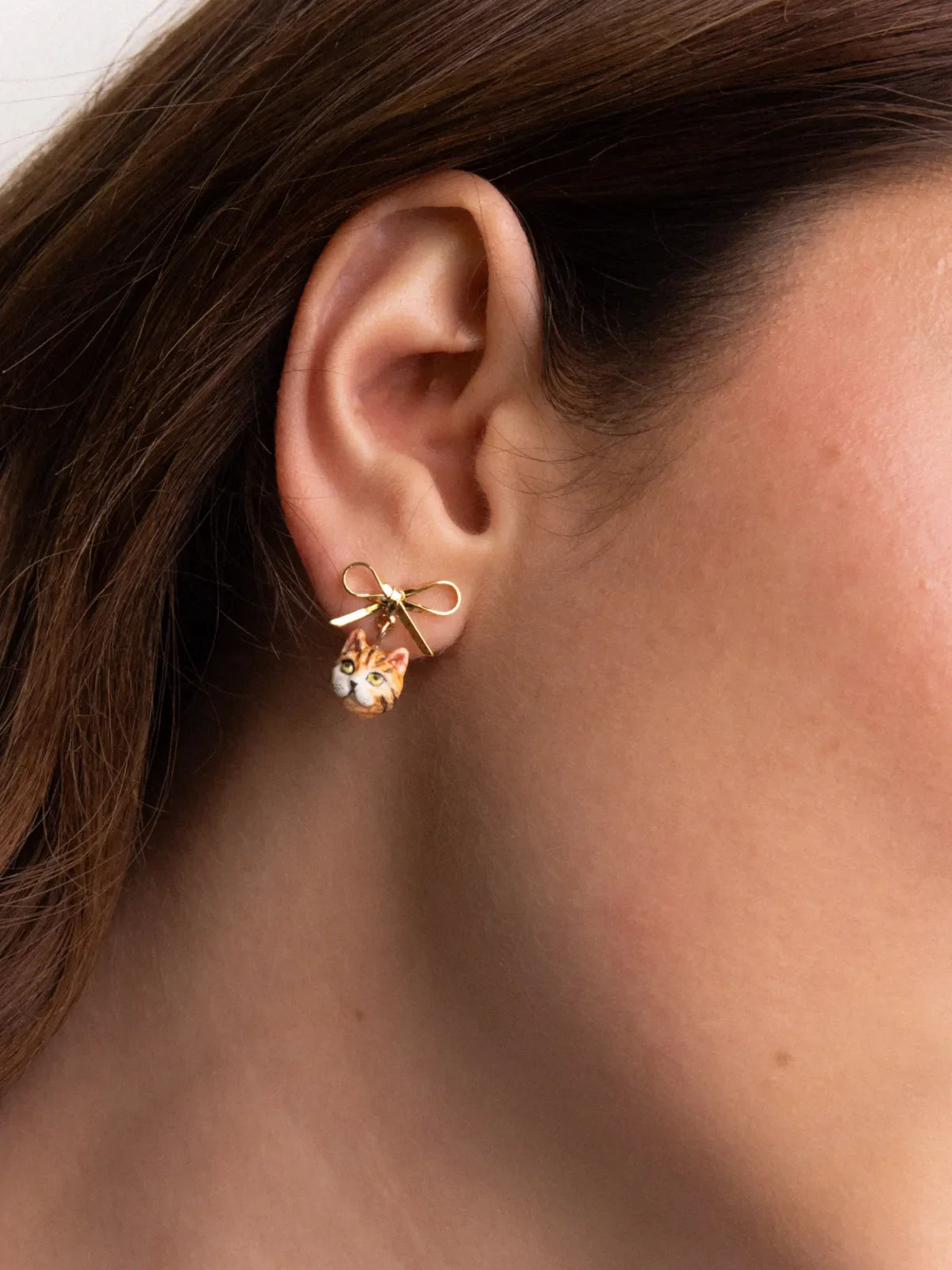 Boucles d'oreilles puces - chat Bengal et nœud