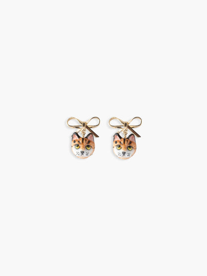 Boucles d'oreilles puces - chat Bengal et nœud